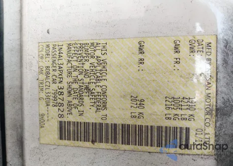 2015 Nissan Altima 2.5 S z USA, uszkodzony, nr VIN 1N4AL3APXFN387828